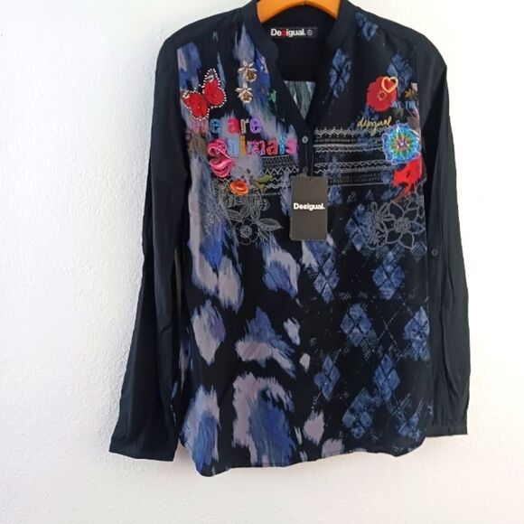 Desigual printed long sleeve Carmen blouse size S - Picture 1 of 7